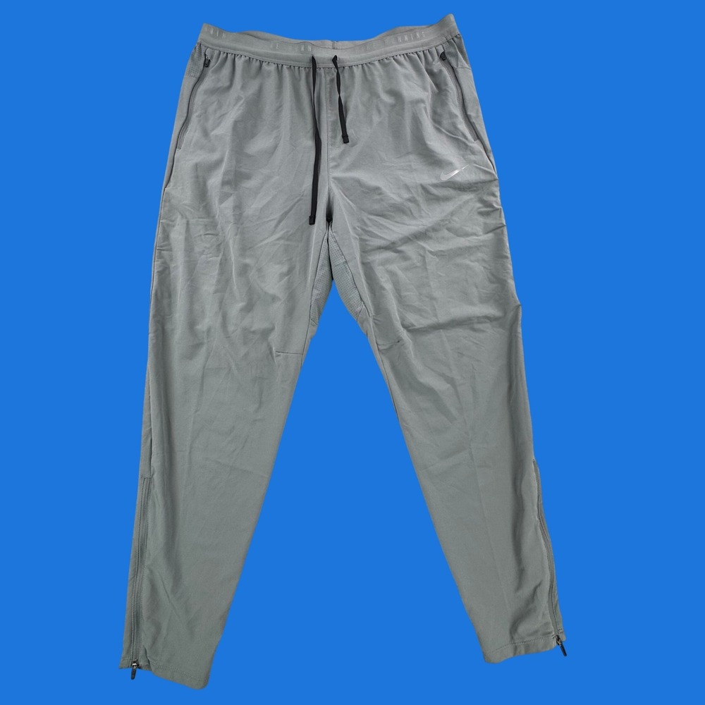 Nike Stride Dri-FIT Mens Running Pants Grey Tapered Ankle Zip Joggers Large